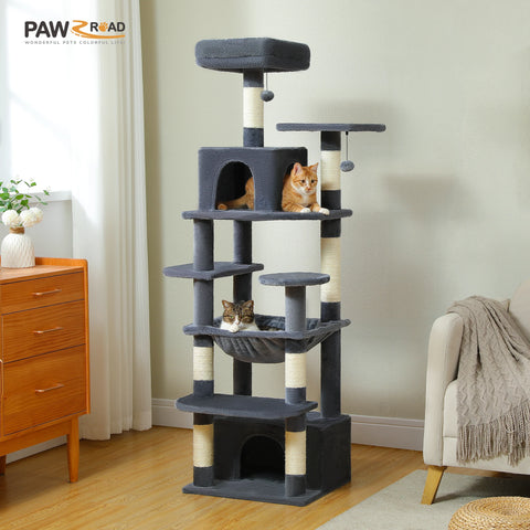 H184CM Large Cat Tower with Sisal Scratching Posts Spacious Condo Perch Stable for Kitten Multi-Level Tower Indoor Cozy Hummocks