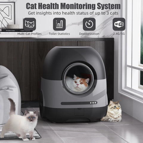 Smart Automatic Self-Cleaning Cat Litter Box with APP Control, 80L Space for Multiple Cats with Air Duct & Mat & Liner Health