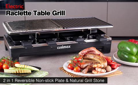 Table Grill, CUSIMAX Indoor Grill Electric Grill, Portable Korean BBQ Grill with 2 in 1 Reversible Non-stick Plate & Na