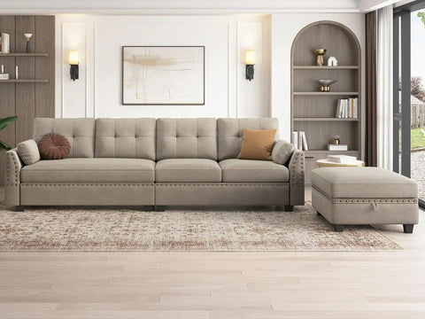 New Convertible Sectional Sofa L Shaped Couch with Storage Ottoman Reversible Sectional Couch Sofa for Small Space,Light Grey