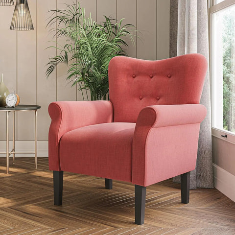 BELLEZE Modern Accent Chair for Living Room, High Back Floral Armchair with Wooden Legs, Upholstered Wingback Side Chair Padded