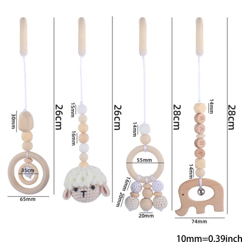 4 Pcs Wooden Baby Play Gym Frame Beech Ring Stroller Hanging Pendants Newborn Activity Gym Fitness Rack Rattle Toys Room Decor