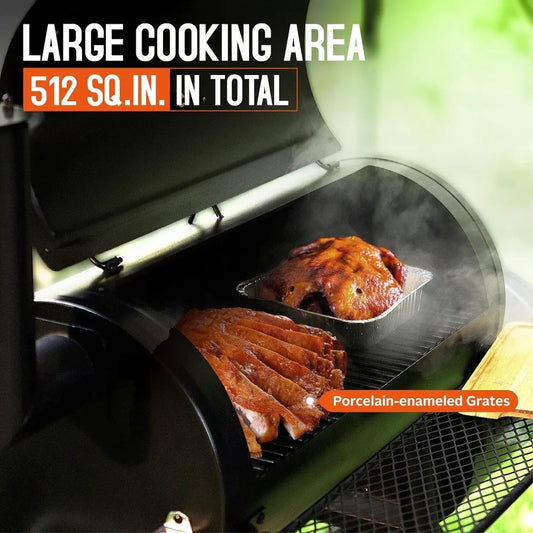 Charcoal Grill with Offset Smoker, 512 Square Inches Outdoor BBQ Grill Offset Charcoal Smoker.