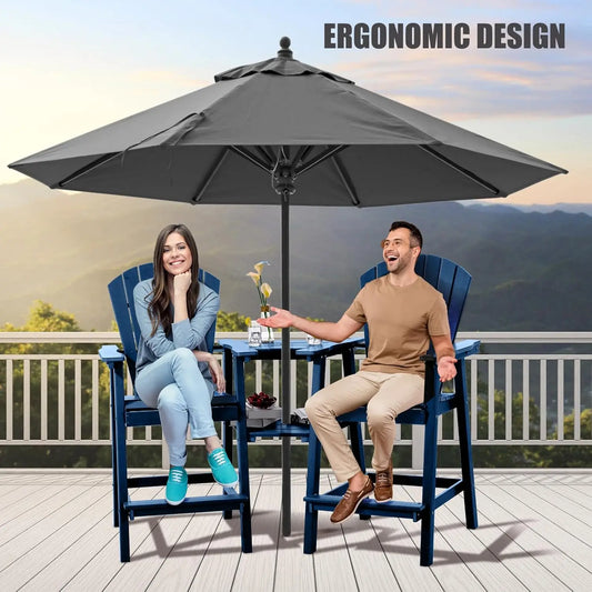 FOOWIN Tall Adirondack Chairs Set of 2，Recycled Poly Balcony Chair with Double Connecting Tray Patio Stools Weather Resistant