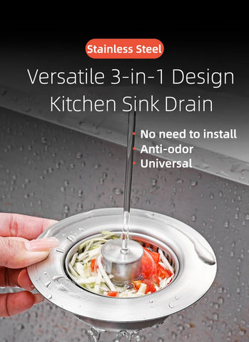 Kitchen Sink Drain Strainer Stainless Steel Pop Up Sink Stopper Anti-Clogging Sink Food Catcher Basket Odor Filter Sink Plug