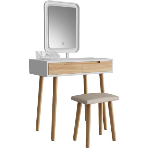 Makeup Vanity Desk with Lights,Small Vanity with Adjustable Brightness Mirror for Samll Spaces,Vanity Desk with Drawers