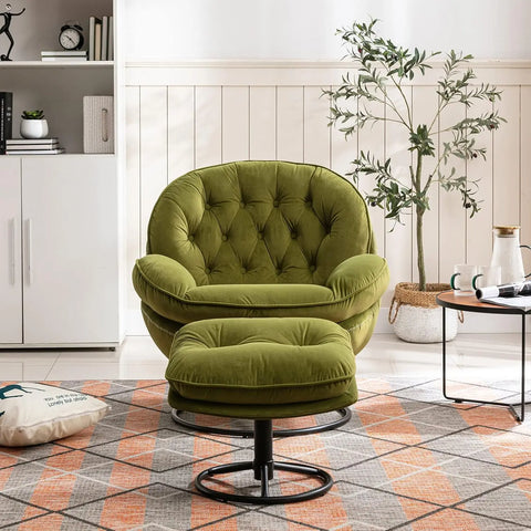 Accent Chair with Ottoman,360 Degree Swivel Velvet Leisure Chair, Lounge Armchair with Metal Base Frame for Living Room, Bedroom