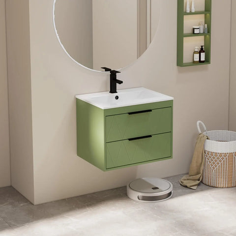 30" Bathroom Vanities Cabinet with Sink Combo, W/Decor Line, Soft-Close System, 2 Extra Big Drawers, Matte Black Faucet