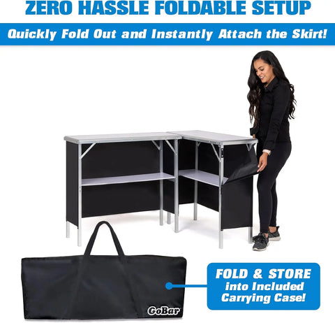 GoBar Portable Double Bar Table Set Mobile Bartender Station for Events Includes Carrying Case Standard or LED