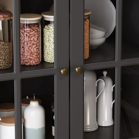 Pantry Cabinet Kitchen Storage Cabinet with 2-4 Drawers & Glass Doors, Kitchen Pantry with Adjustable Shelves