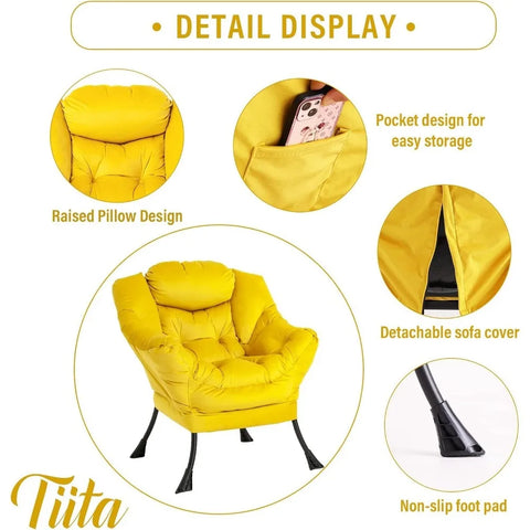 Tiita Lazy Chair with Ottoman, Modern Large Accent Lounge Chair, Leisure Sofa Armchair with Ottoman, Reading Chair