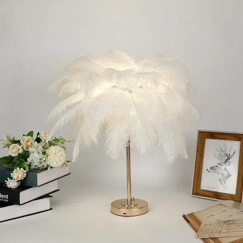 2023 New Touch Control Table Feather Lamp for Wedding Bedroom Decoration LED Desk Lamp with Feathers USB Power/Rechargeable