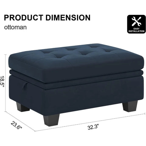 Rectangular Ottoman with Storage Tuft Ottoman for Living Room Bedroom Velvet Fabric Ottoman Bench Footstool