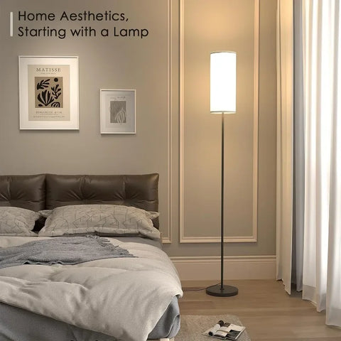 Floor Lamp for Living Room, Modern Standing lamp with Remote Control, Stepless Dimmable 12W Bulb & Beige Lampshade Included