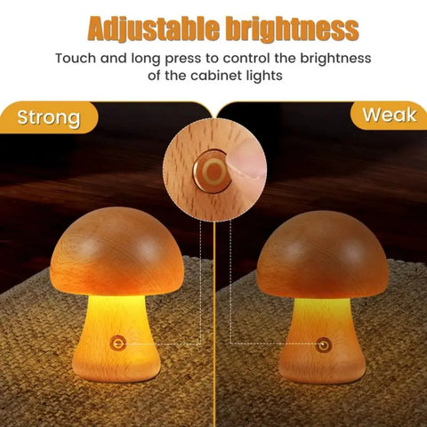 New INS LED Night Light With Touch Switch Wooden Cute Mushroom Bedside Table Lamp  Bedroom Childrens Room Sleeping Night Lamps