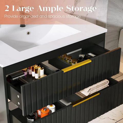 Bathroom Vanity with Sink, Floating Vanity Bathroom Sink Cabinet Wall Mount, Soft-Close Function 2 Large Drawers