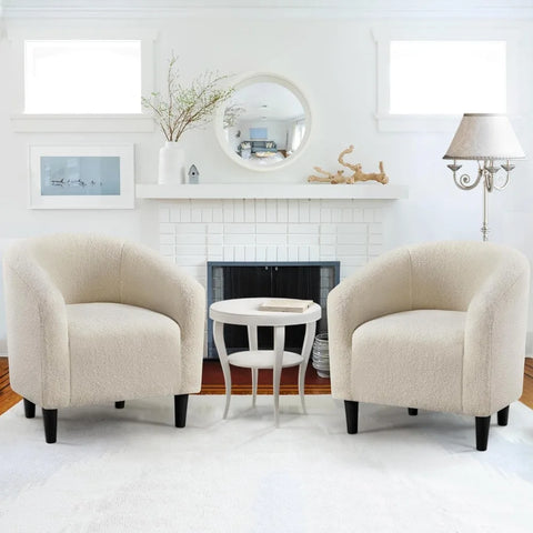 Living Room Chair Set of 2 with Soft Padded Armrest, Furry Accent Chairs, Living Room Chair