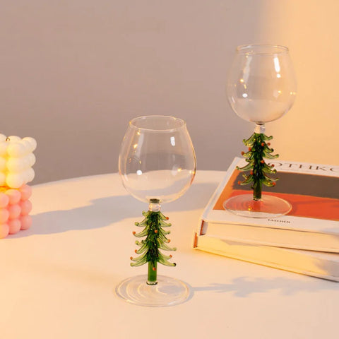 Christmas Wine Glasses Festive Christmas Tree Drinking Goblets Cup Xmas Holiday Wineglass Gift Colored Winter Party Glassware