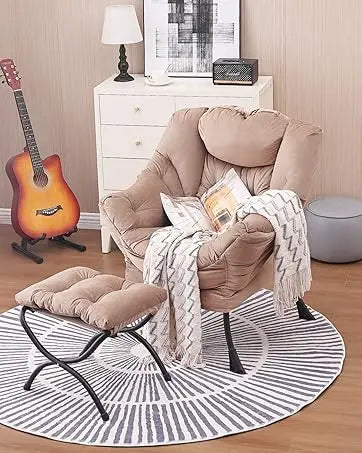 Lazy Chair with Ottoman, Modern Large Accent Lounge Chair, Leisure Sofa Armchair with Ottoman, Reading Chair with Footrest