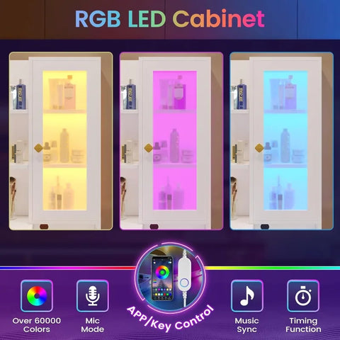 Makeup Vanity with Lights Vanity Desk with Mirror, Large Vanity Table Set with Drawer Dresser, Charging Station & RGB Cabinets