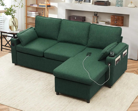 Sofa Bed Pull Out 2 in 1 Sectional Sleeper Couches w/ Storage,USB,Cup Holder,Pullout Sectional Couches for Apartment Living Room