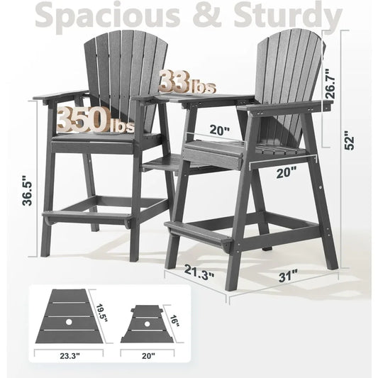 Tall Adirondack Chair Set of 2 with Removable Double Connecting Trays, Recycled HDPE with Wood Grain, Weather Resistant