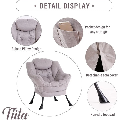 Tiita Lazy Chair with Ottoman, Modern Large Accent Lounge Chair, Leisure Sofa Armchair with Ottoman, Reading Chair