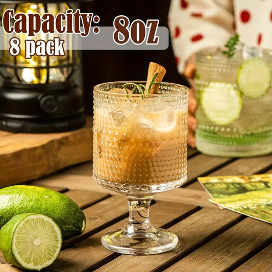 8PCS/Set Vintage Wine Drinking Goblet Glasses Romantic Water Goblets Glassware Set Hobnail Goblet Glasses Cocktail Glass Set