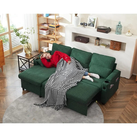 Sofa Bed Sleeper Pull Out 2 in 1 Sectional Sleeper Sofa with Storage,USB, Cup Holder,Pullout Sectional Couches for Apartment