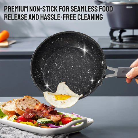 Induction Hob Pan Set 10-Piece, Pots and Pans Set Non-Stick, Induction Cookware Set with Anti-Scald Silicone Handles ＆ Lids, Ov