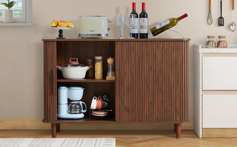 Sideboard Buffet Cabinet, Storage Cabinet with Sliding Doors and Handles, Modern Wooden Sideboard Cabinet for Living Room