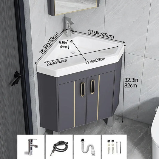 Corner Bathroom Sink,Floor-Standing,Corner Wall Mount,Bathroom Vanity with Sink Balcony Sink with Storage Container