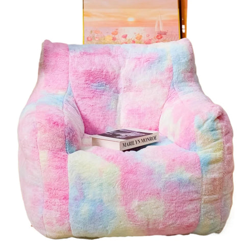 Bean Bag Chair with Filler, 37" Colorful Giant BeanBags with Faux Fur Cover & Sponge Filling, Lazy Sofa Comfy Chair with Armrest