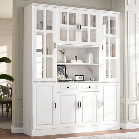 Kitchen Pantry Storage Cabinet, 78.7" Tall Pantry Cabinet with Glass Doors & Drawers, Freestanding Utility Pantry Cabinet