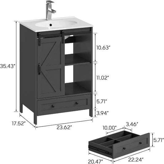 Bathroom Vanity with Sink Set, Single Hole Bathroom Faucet Ceramic Countertop & Sink Free Standing Bathroom Cabinet