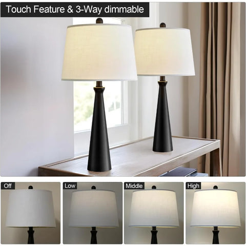 Oneach 25.75" 3-Way Dimmable Touch Control Modern USB Table Lamp Set of 2 for Living Room Bed Room Bedside Nightstand Lamps