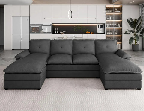 Sectional Couches for Living Room U-Shaped Couch 4 Seat Sofa Set with Double Chaises Modern Fabric Modular Sectional Sofa