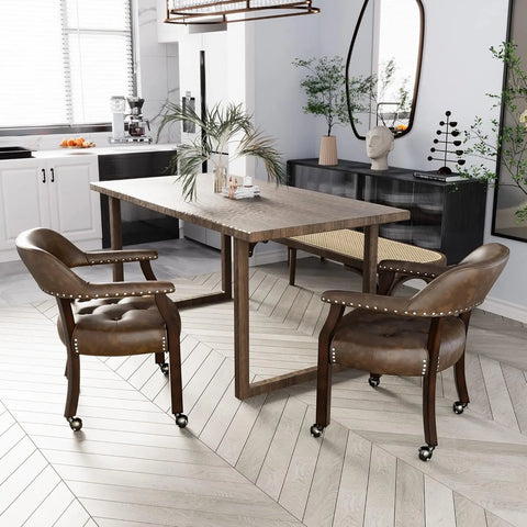 Dining Set Table and 4 Chairs,PU Leather Upholstered Dining Chairs,63'' Chair Set