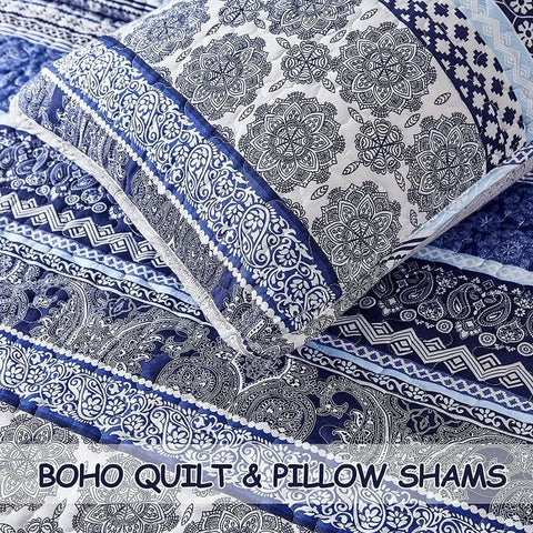 Boho Quilt Set , Yellow Bohemian 3 Pieces Quilt Sets, Lightweight Microfiber Bedspread Coverlet Bedding Set for All Season