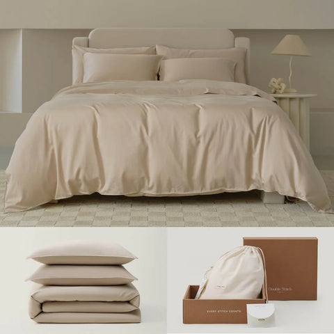 Cotton Tencel Duvet Cover Set - Luxe Duvet Cover Soft, Textured Bedding Set Eucalyptus Lyocell, Perfect for House Warming Gift