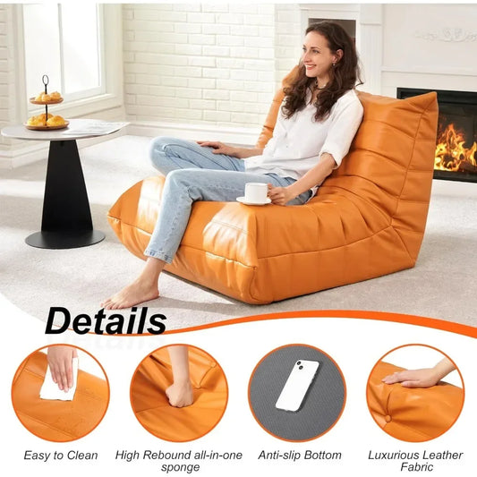 Bean Bag Chair, Giant Sofa, Memory Foam Chairs for Adults, Sofa Sack Faux Leather Fireside Ergonomic Design，Versatile Usage