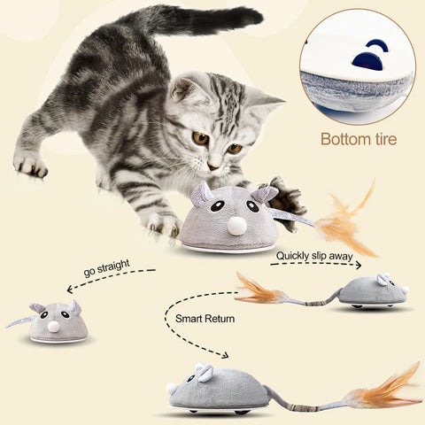 Cat Toys Automatic Interactive Plush Mouse Kitten Teaser Feather Toy Cute Motion Rat Pet Supplies USB Rechargeable Cat Products