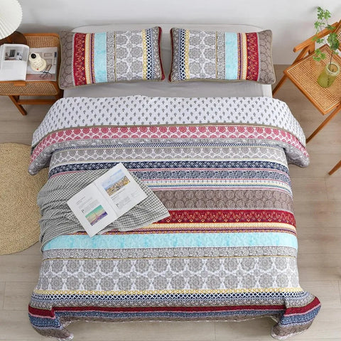 Boho Quilt Set , Yellow Bohemian 3 Pieces Quilt Sets, Lightweight Microfiber Bedspread Coverlet Bedding Set for All Season