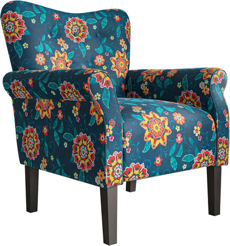 BELLEZE Modern Accent Chair for Living Room, High Back Floral Armchair with Wooden Legs, Upholstered Wingback Side Chair Padded