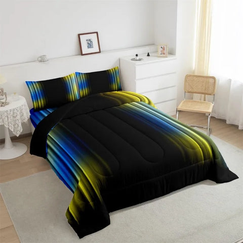 Comforter Set Kids Teens Dark Blue and Black Striped Bedding Bed Set Decor Modern Fashion Comforter Inner Fill Bedroom