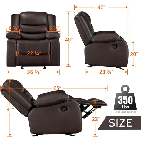 Oversized Rocker Recliner Chair Comfy Wide Lazy Boy Recliner Chair with Overstuffed Armrest, Faux Leather Manual Reclining Chair