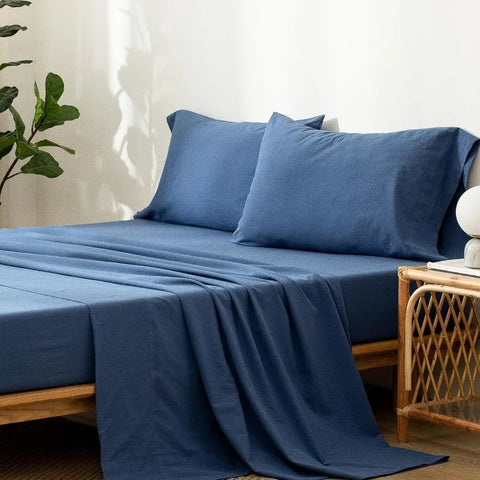 Bedding Sheet Set 100% Washed Cotton Linen Like Textured Breathable Durable Soft Comfy