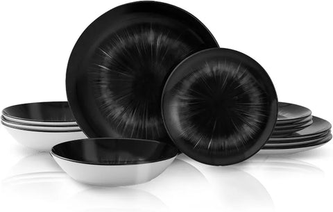 12 Piece Round Kitchen Dinnerware Set,Service for 4, Chip Resistant Porcelain