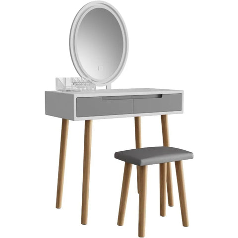 Makeup Vanity Desk with Lights,Small Vanity with Adjustable Brightness Mirror for Samll Spaces,Vanity Desk with Drawers