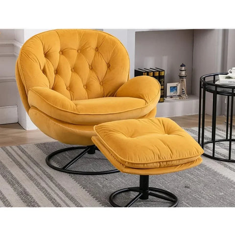 Living Room Chairs, Modern Lounge Chair with Footrest, Comfy Armchair with 360 Degree Swiveling ,Yellow Living Room Chairs